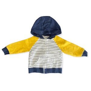 Infant navy blue striped hoodie, yellow, nine months